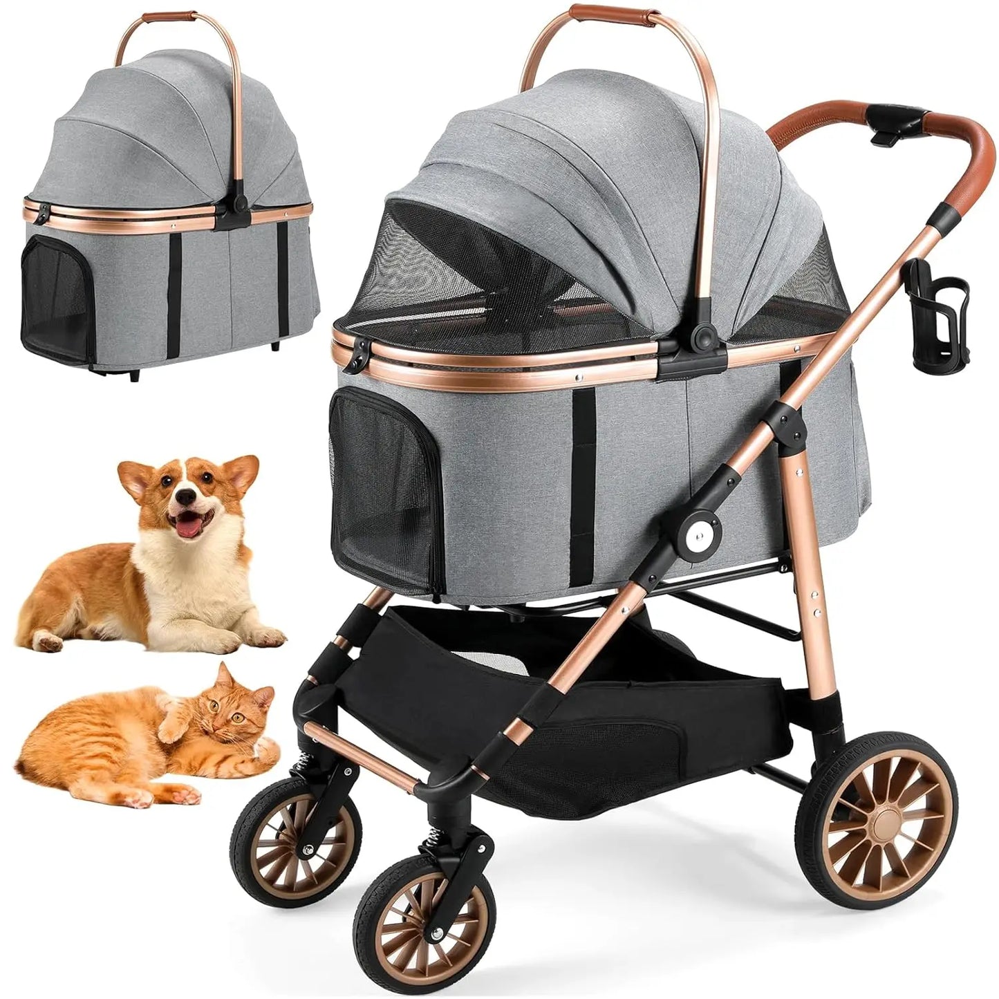 360° High Wheel Foldable Cat and Dog Pet Stroller 2-In-1 Buggy