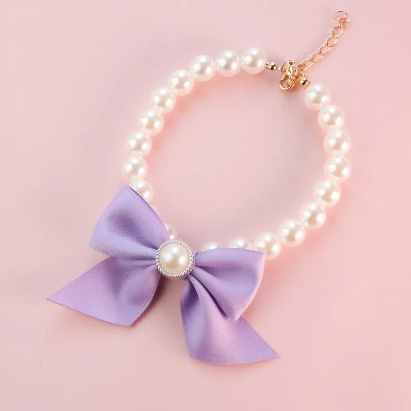 Pearl Bow Pet Collar Necklace For Cats And Dogs