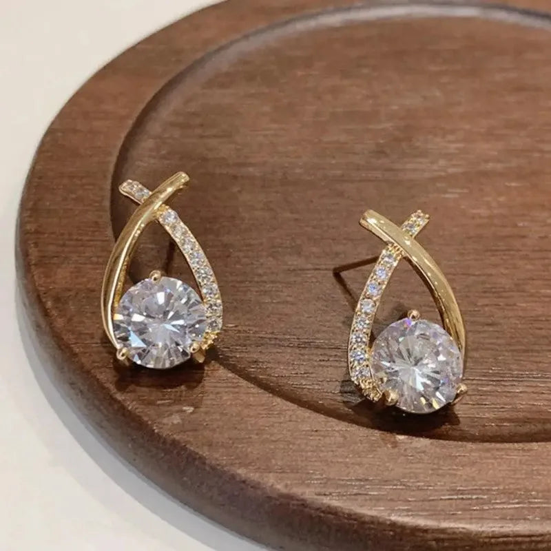 UPWORKCN Vintage Cross Stud Earrings Korean Style Crystal Fishtail