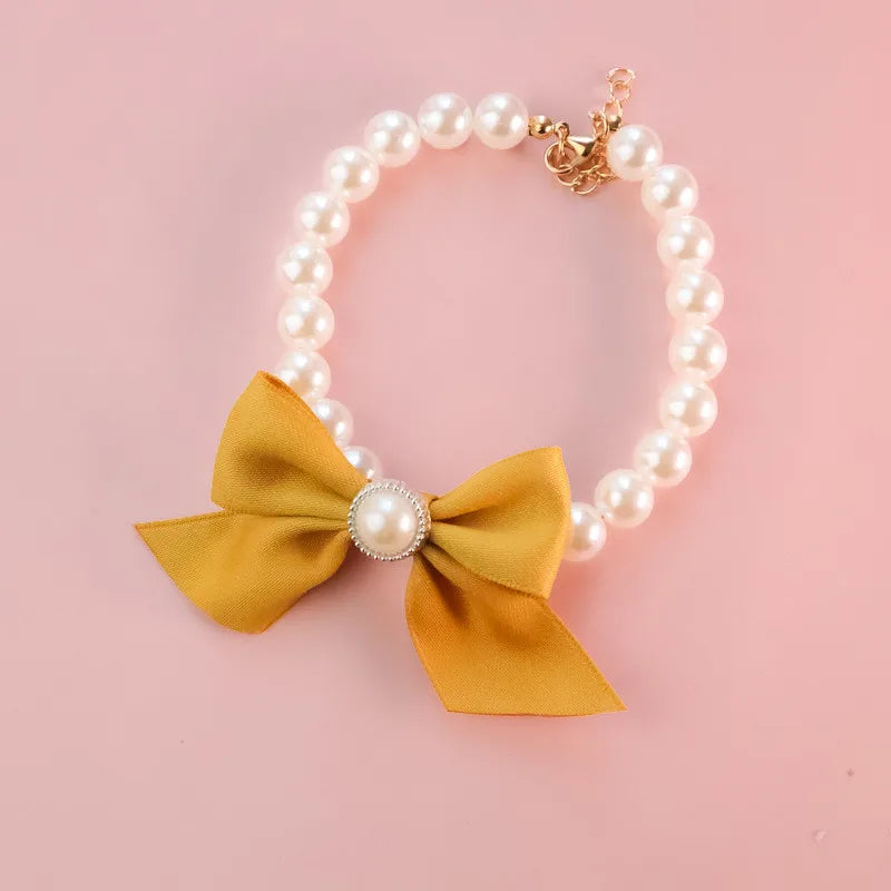 Pearl Bow Pet Collar Necklace For Cats And Dogs