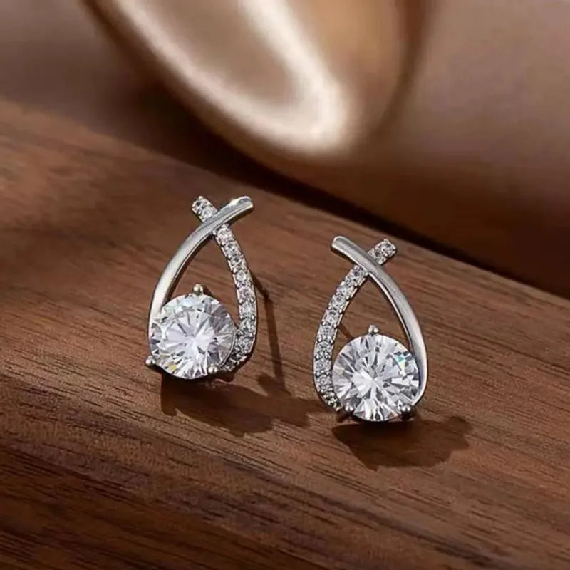 UPWORKCN Vintage Cross Stud Earrings Korean Style Crystal Fishtail