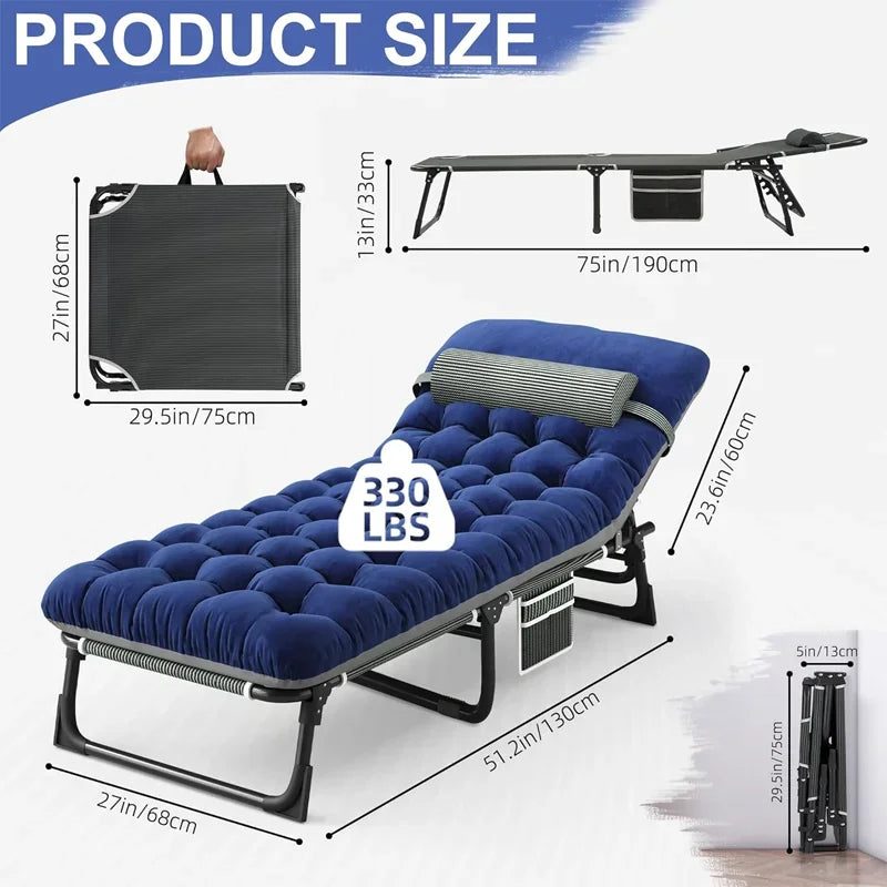 Snozeflex Camping Cot With Mattress 4Position Folding Bed 330lbs