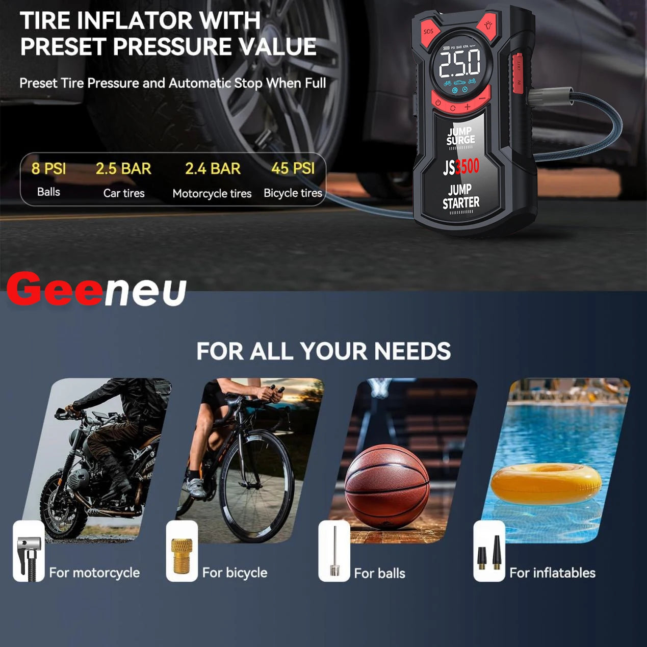 BUVAYE 5-In-1 Air Pump Jump Starter With Digital Tire Inflator