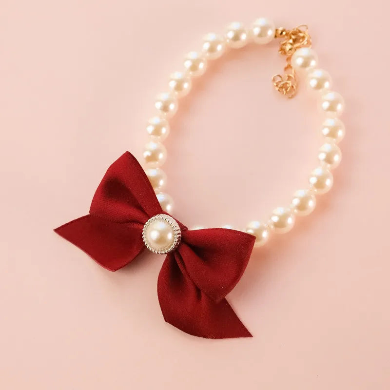 Pearl Bow Pet Collar Necklace For Cats And Small Dogs