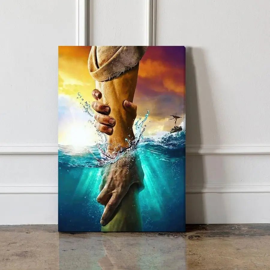 Jesus Christ Canvas Wall Art Hand of God Reaching Water