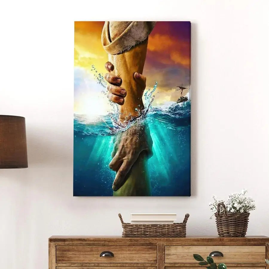 Jesus Christ Canvas Wall Art Hand of God Reaching Water