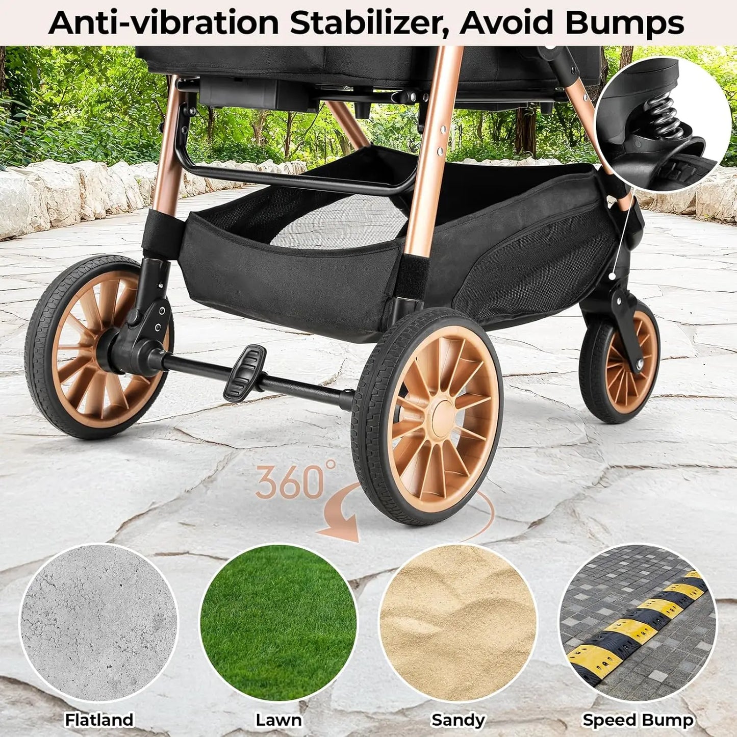 360° High Wheel Foldable Cat and Dog Pet Stroller 2-In-1 Buggy