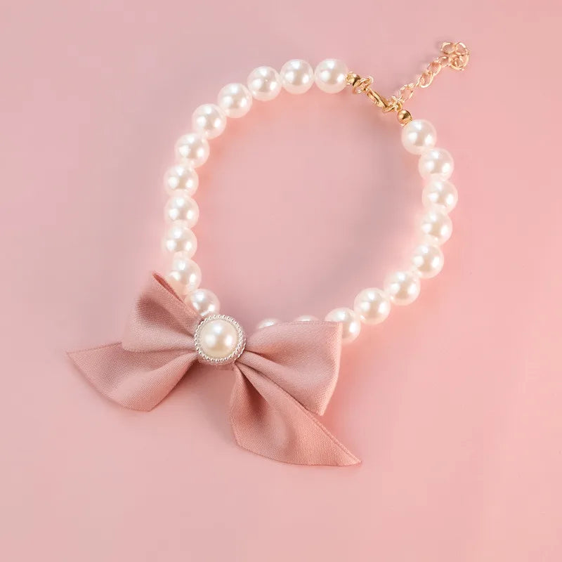 Pearl Bow Pet Collar Jeweled Necklace For Cats And Dogs