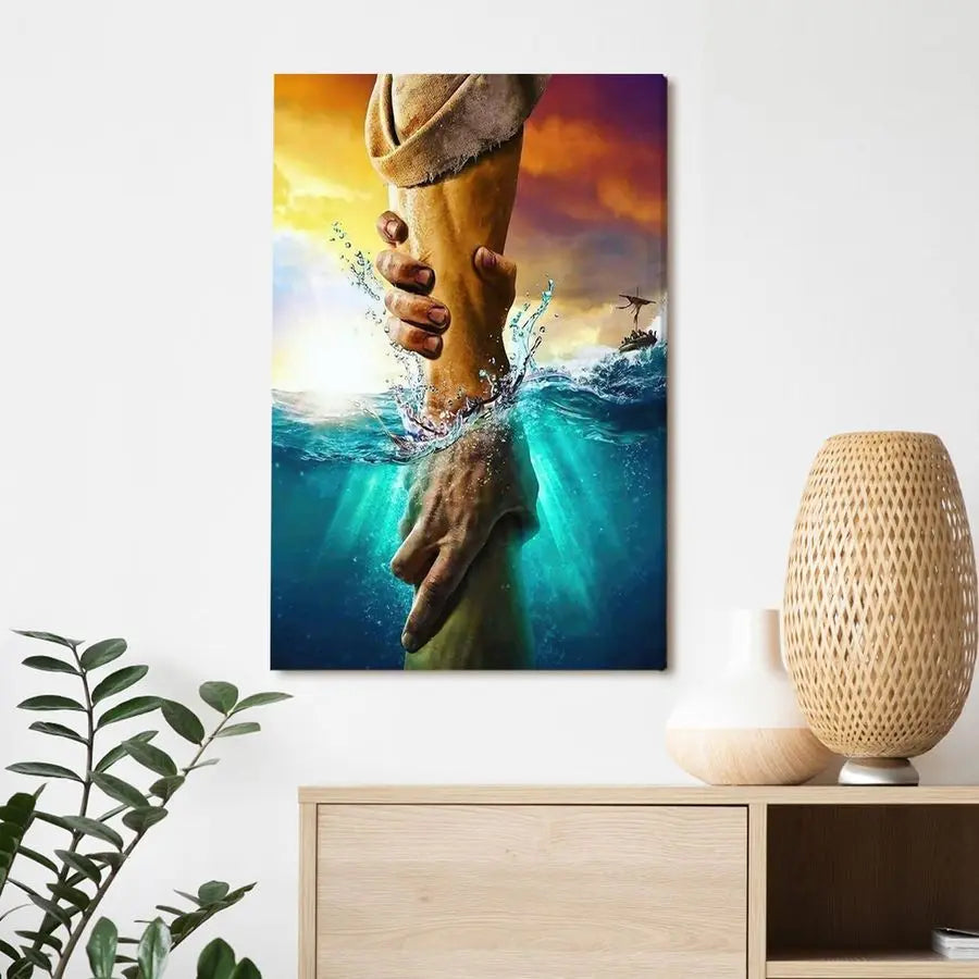 Jesus Christ Canvas Wall Art Hand of God Reaching Water