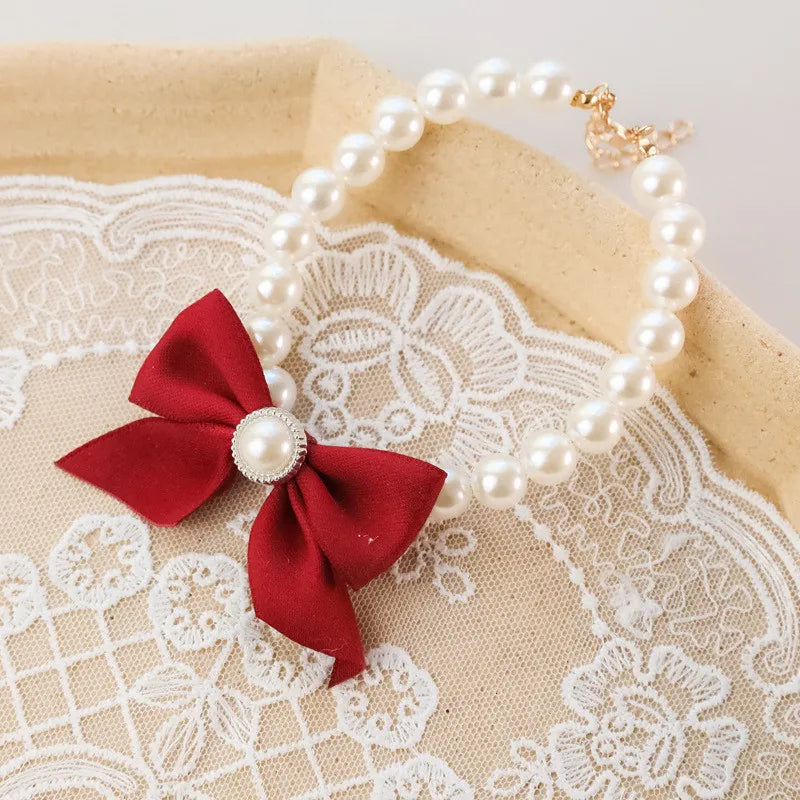 Pearl Bow Pet Collar Necklace For Cats And Dogs