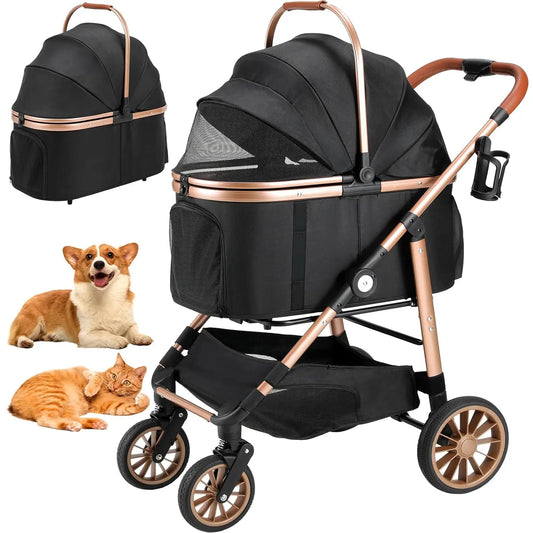 360° High Wheel Foldable Cat and Dog Pet Stroller 2-In-1 Buggy