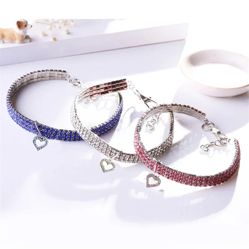 Bling Rhinestone Dog Collar Crystal Puppy Chihuahua Pet Dog Collars Leash For Small Medium Dogs Mascotas Accessories S M L Pink
