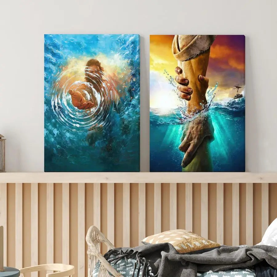 Jesus Christ Canvas Wall Art Hand of God Reaching Water