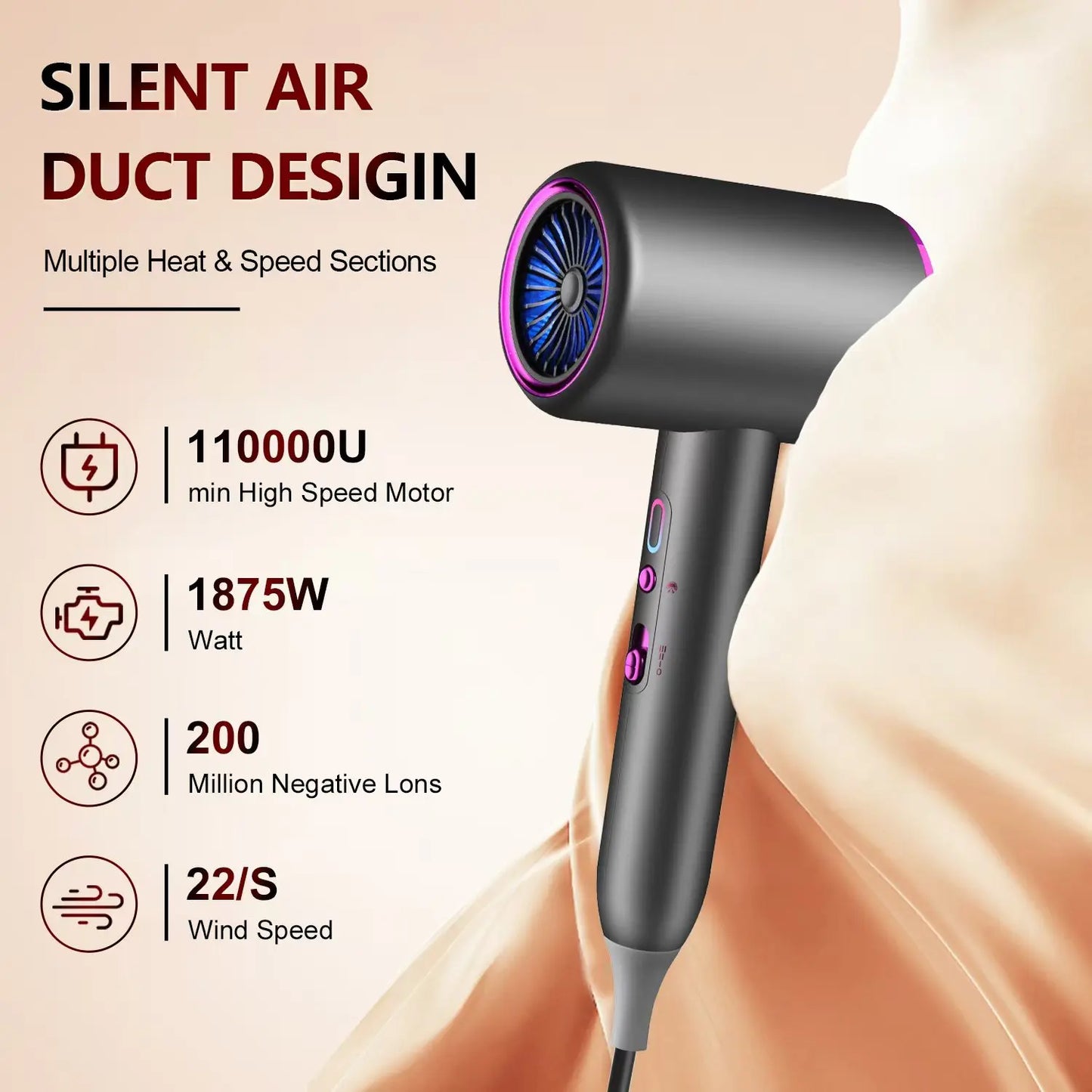 KUALOOL Professional Ionic Hair Dryer With Diffuser 1875W