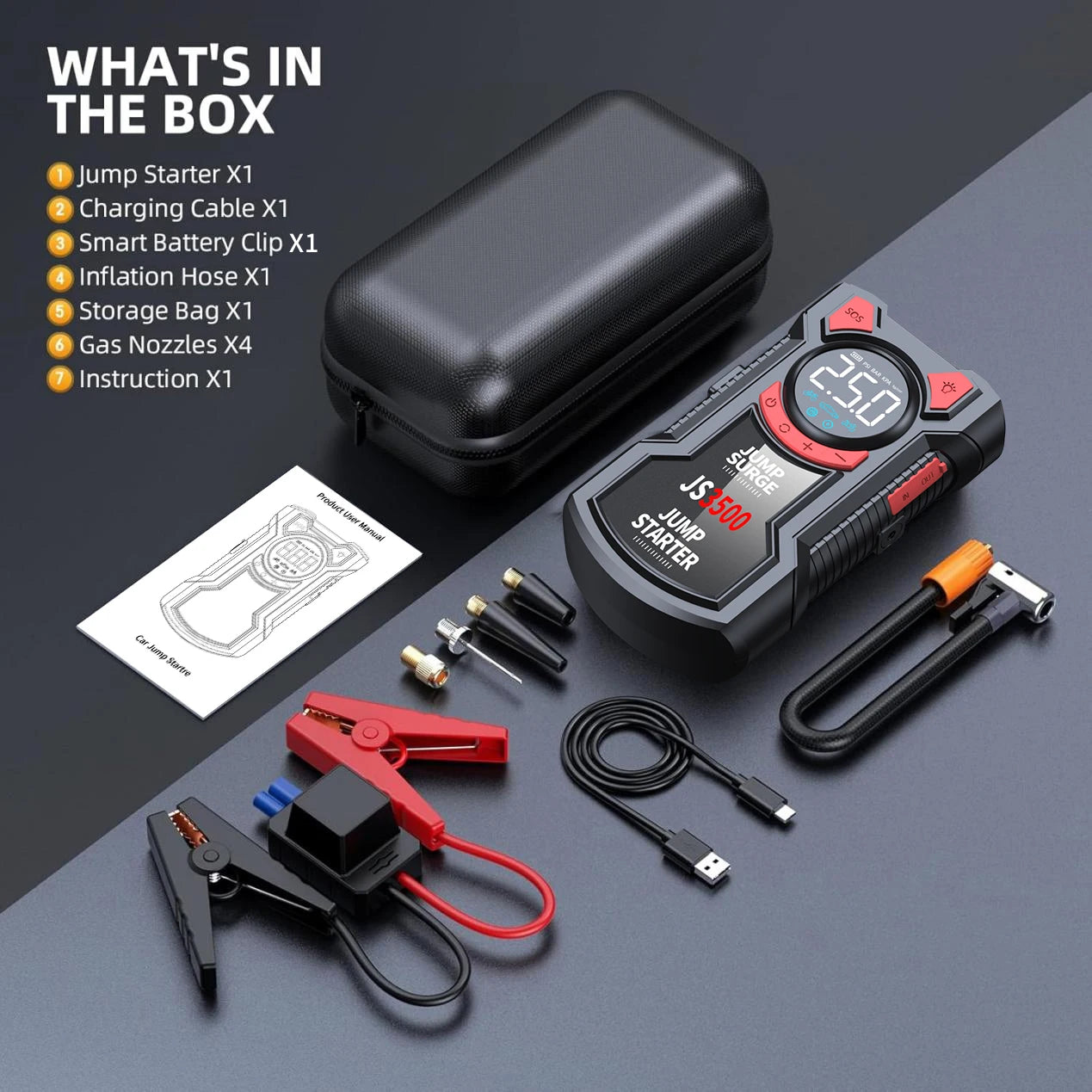 BUVAYE 5-In-1 Air Pump Jump Starter With Digital Tire Inflator