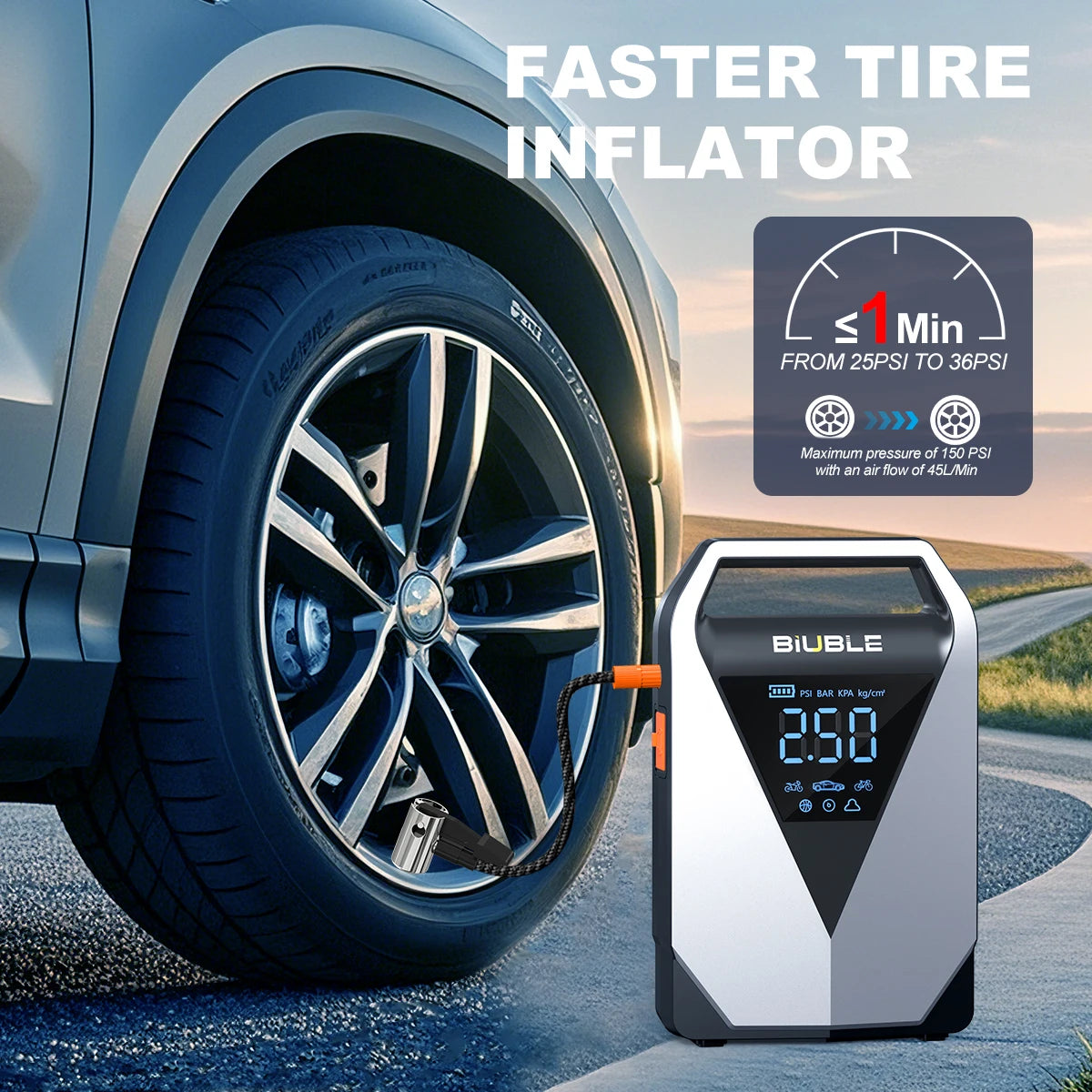 BIUBLE 4 in 1 Automotive Jumpstart Air Pump 150 PSI