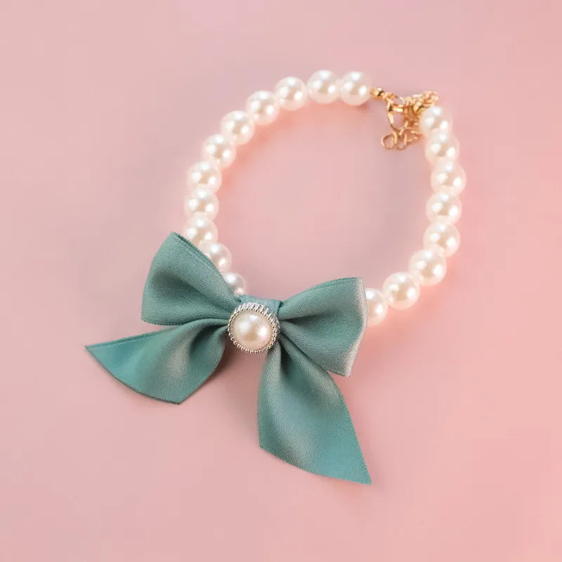 Pearl Bow Pet Collar Necklace For Cats And Dogs