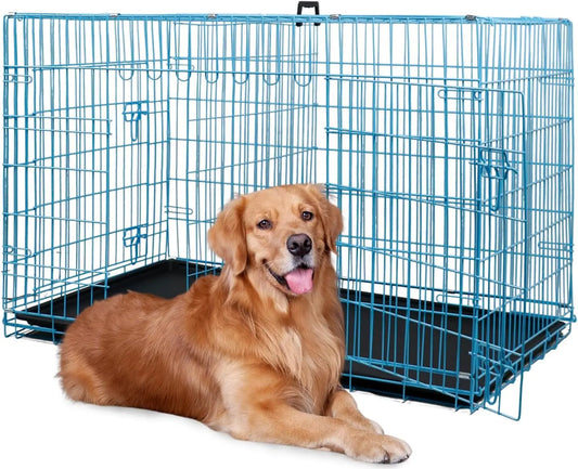 Dog Crate Foldable Metal Kennel With Double Doors And Latches
