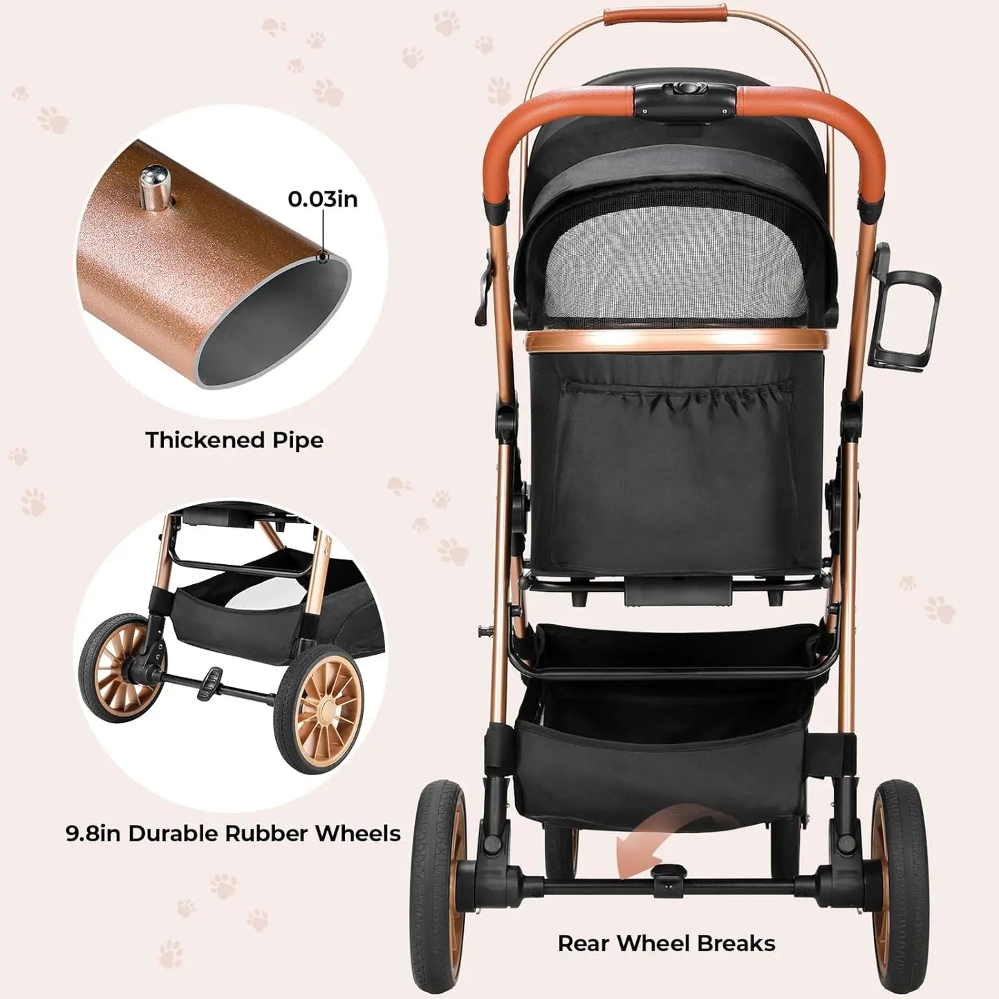 360° High Wheel Foldable Cat and Dog Pet Stroller 2-In-1 Buggy