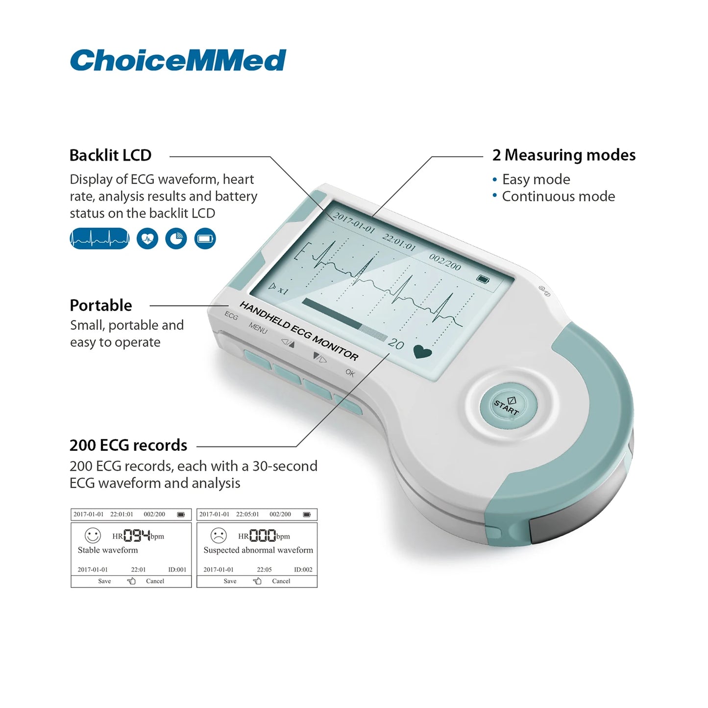 ChoiceMMed Handheld ECG Monitor Real Time Heart Rate Tracking