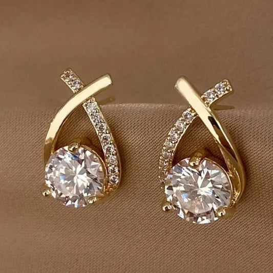 UPWORKCN Vintage Cross Stud Earrings Korean Style Crystal Fishtail