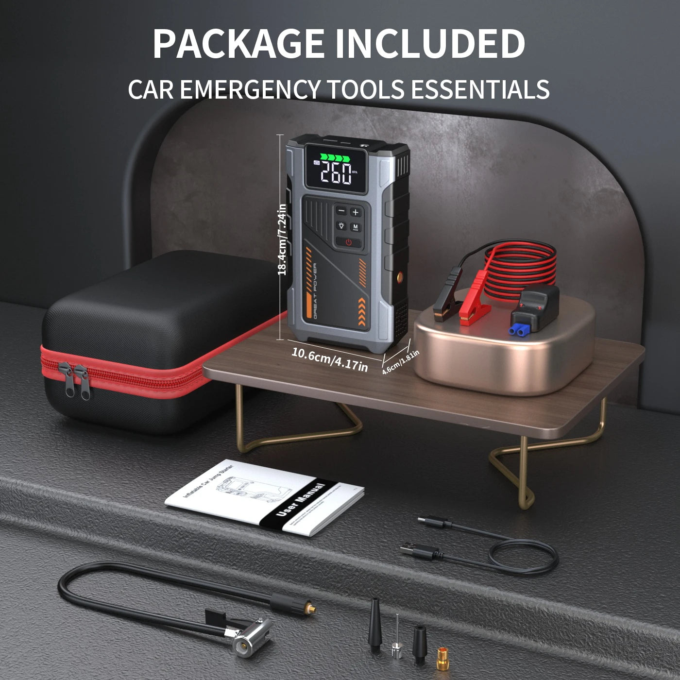 Geeneu Portable Car Jump Starter With Air Compressor 3000A Peak