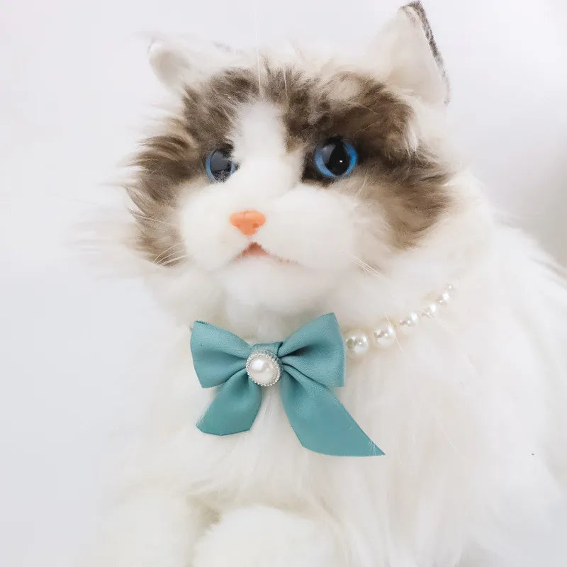 Pearl Bow Pet Collar Jeweled Necklace For Cats And Dogs