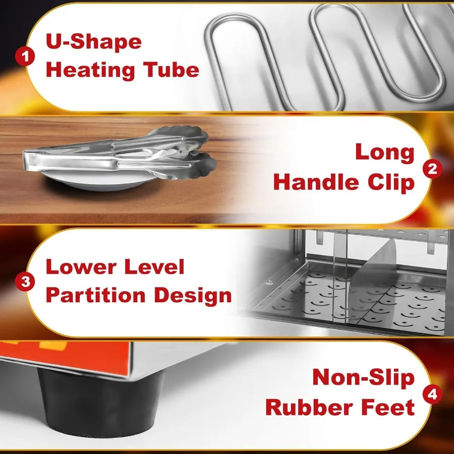 XMSJ Stainless Steel Electric Hot Dog Steamer Two-Tier Bun Warmer