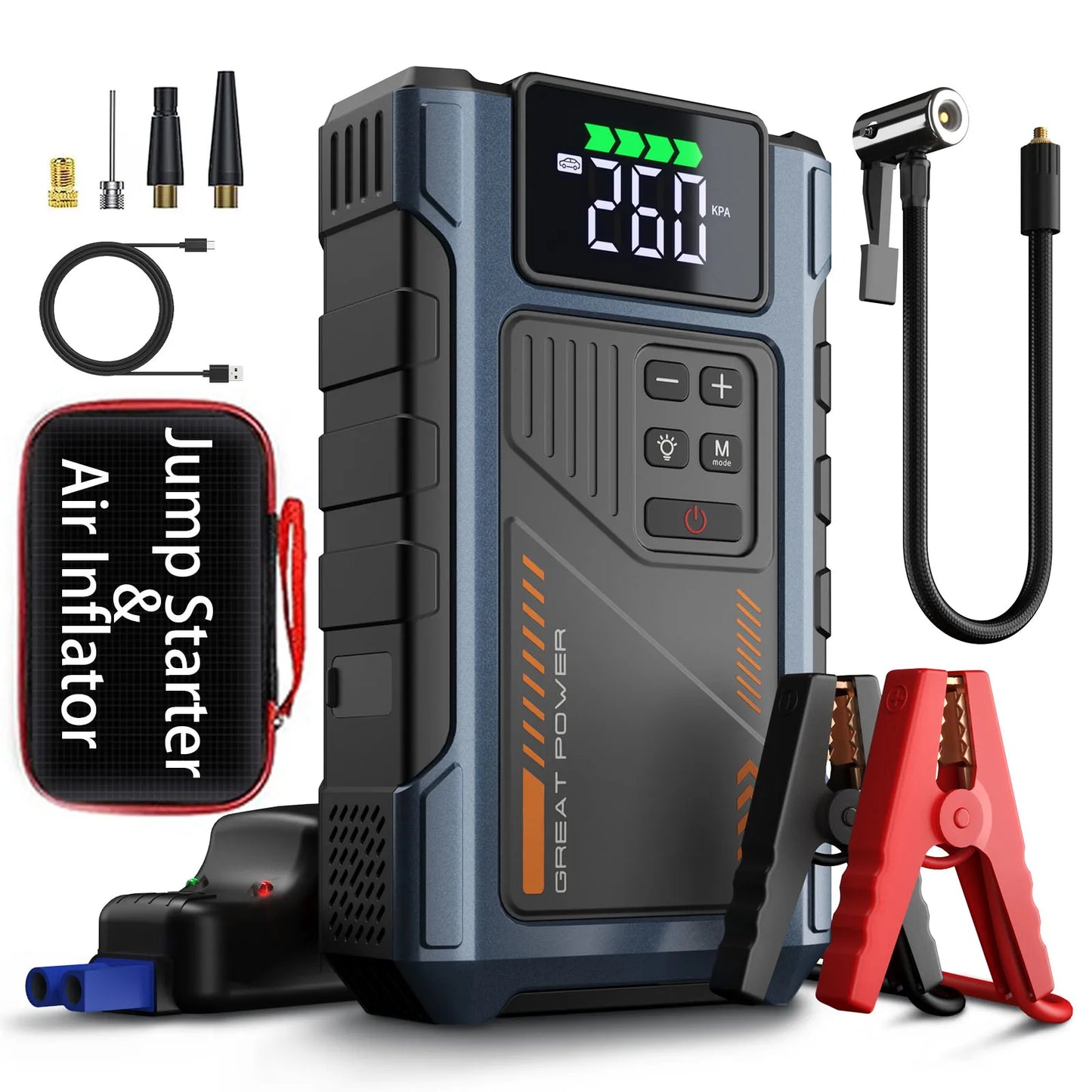 Geeneu Portable Car Jump Starter With Air Compressor 3000A Peak