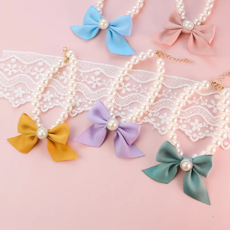 Pearl Bow Pet Collar Necklace For Cats And Dogs