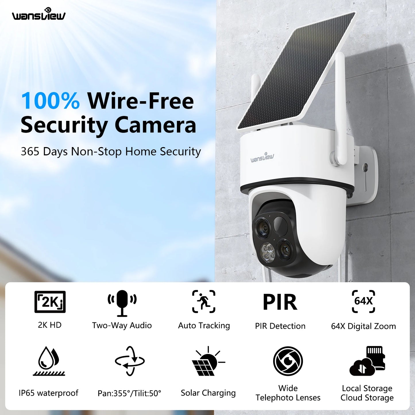 Wansview 2K Wireless Outdoor PTZ Surveillance Camera Motion Detection