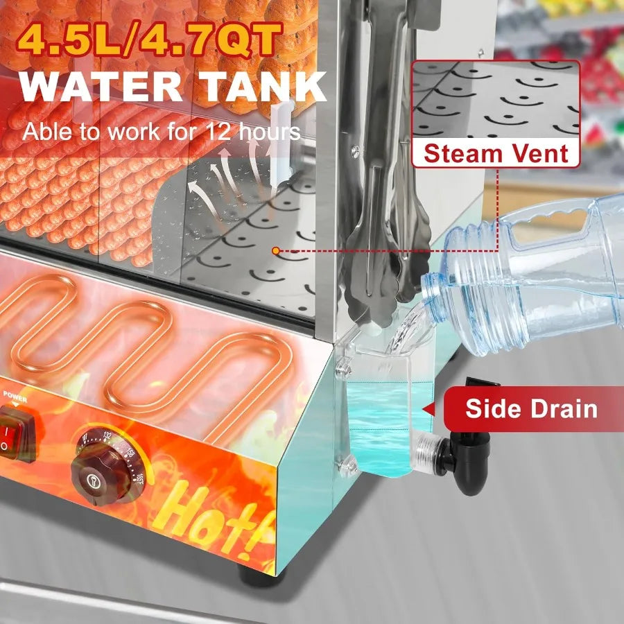 XMSJ Stainless Steel Electric Hot Dog Steamer Two-Tier Bun Warmer