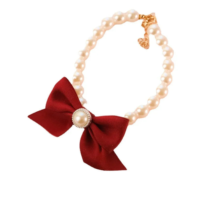 Pearl Bow Pet Collar Jeweled Necklace For Cats And Dogs