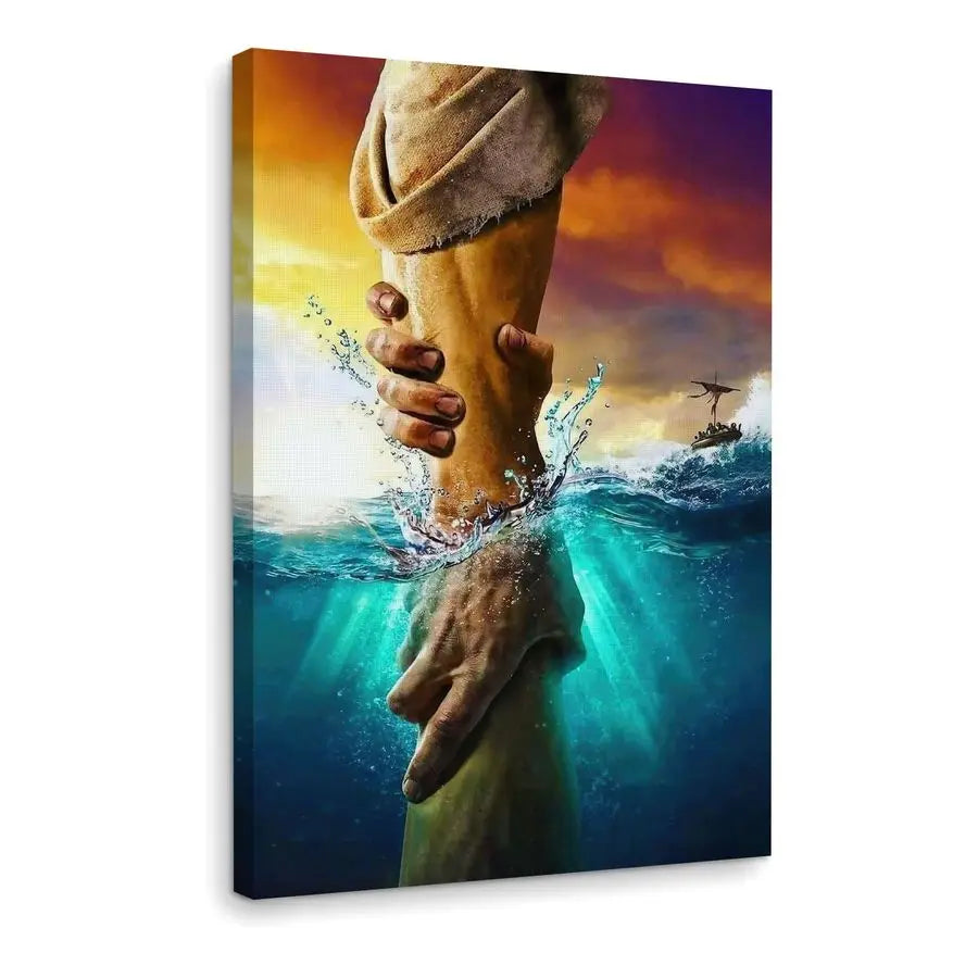 Jesus Christ Canvas Wall Art Hand of God Reaching Water