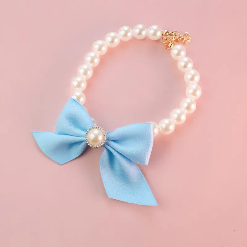 Pearl Bow Pet Collar Jeweled Necklace For Cats And Dogs